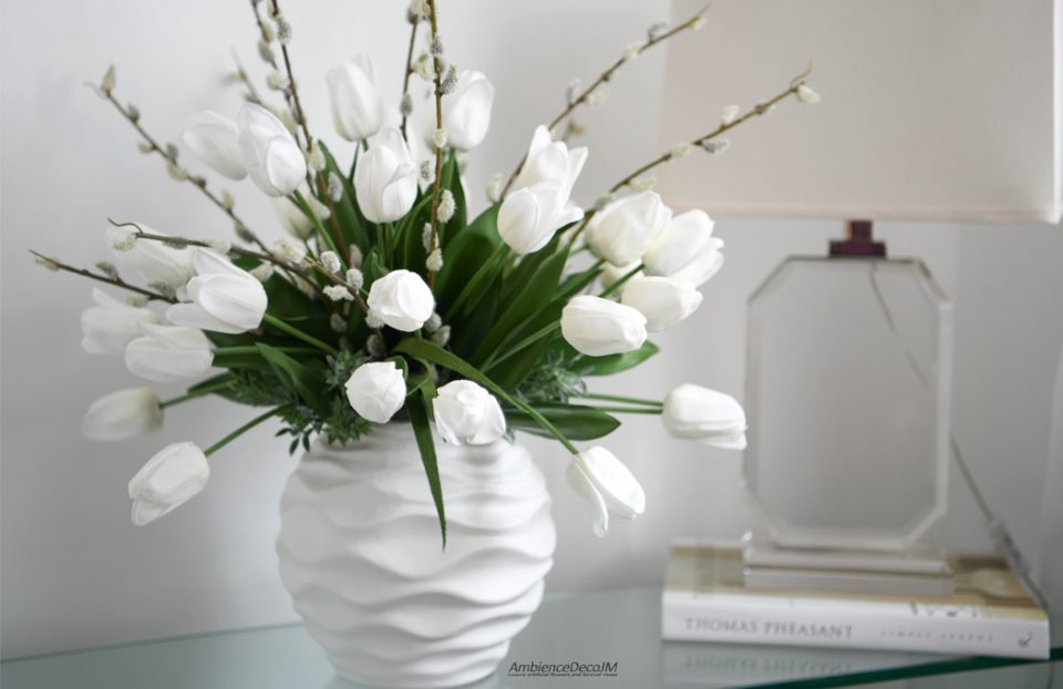 Real Touch White Tulip & Pussy Willow Arrangement
