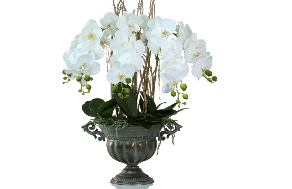 Large artificial orchids centerpiece in a gold bowl Preserved Floral