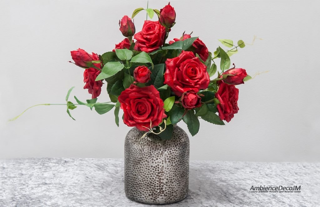 Red lifelike roses in vase Preserved Floral Arrangements & Silk Flowers