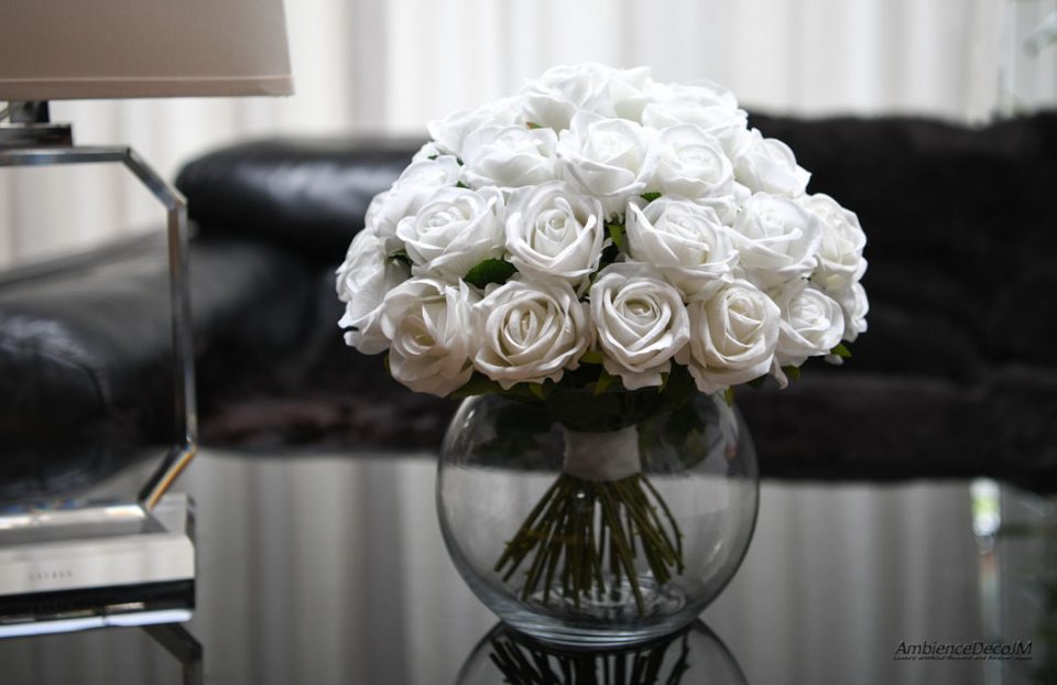 Artificial white rose centrepiece