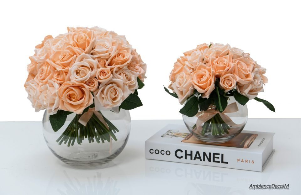 Silk champagne roses in vase