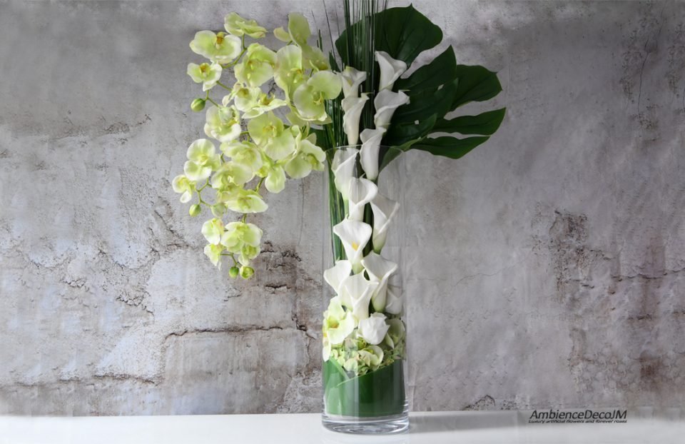 Orchids with calla lily centerpiece