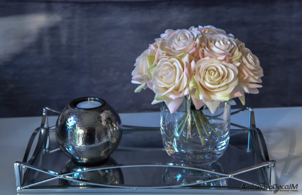 Real touch champagne rose arrangement