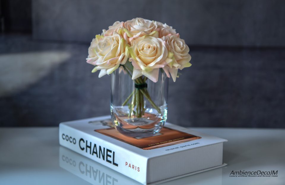 Real touch champagne rose arrangement