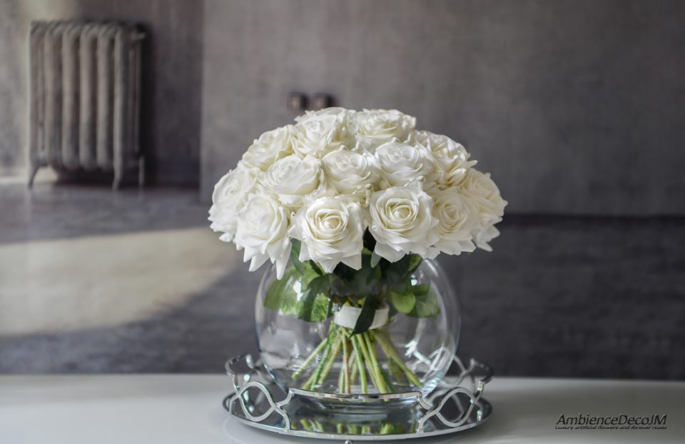 Real touch white flower arrangement