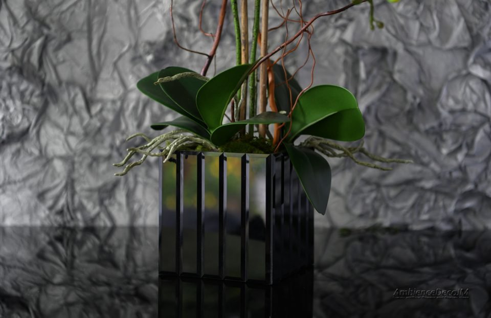 Artificial blue orchid arrangement