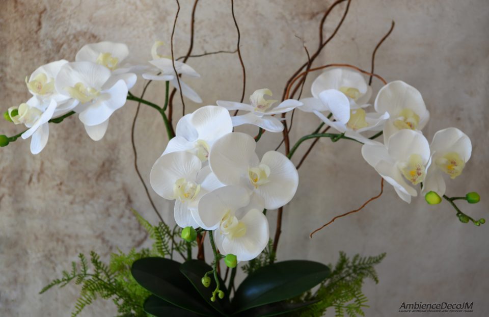 Artificial orchid arrangement for console table