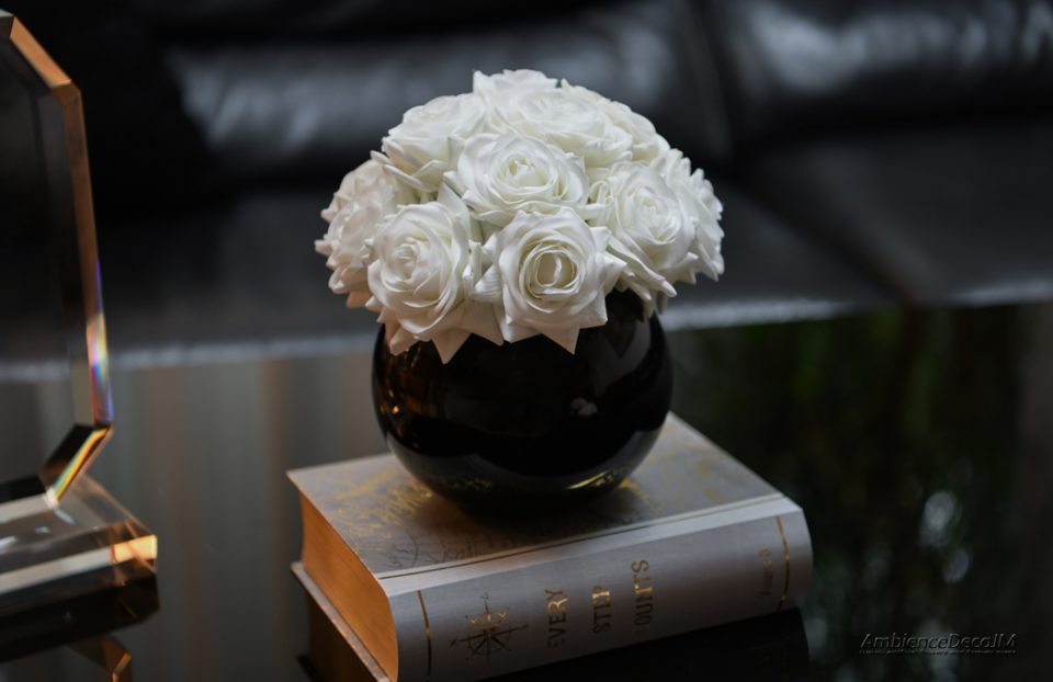 Real touch white rose centrepiece