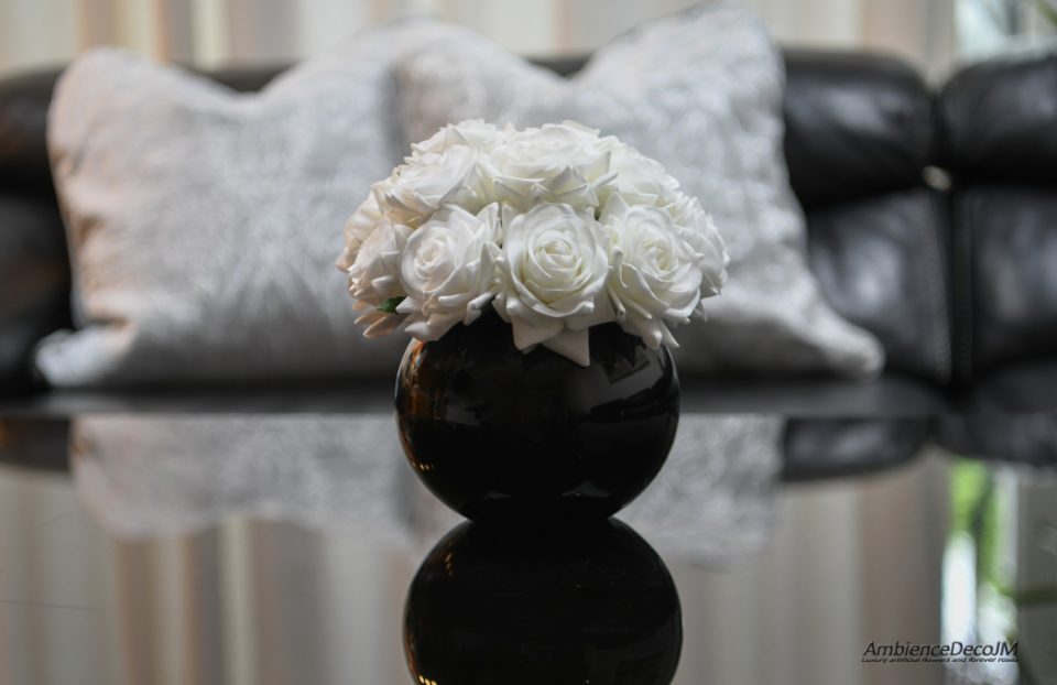 Real touch white rose centrepiece