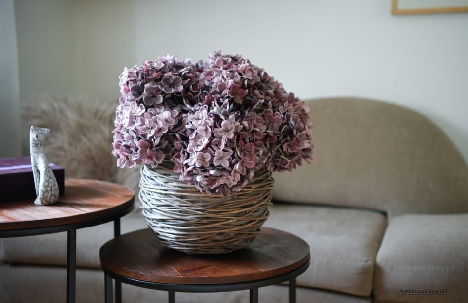 Hydrangea arrangement in basket