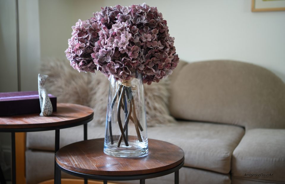 hydrangea arrangement in a vase