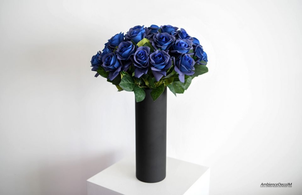Blue Roses in a Cylinder Vase
