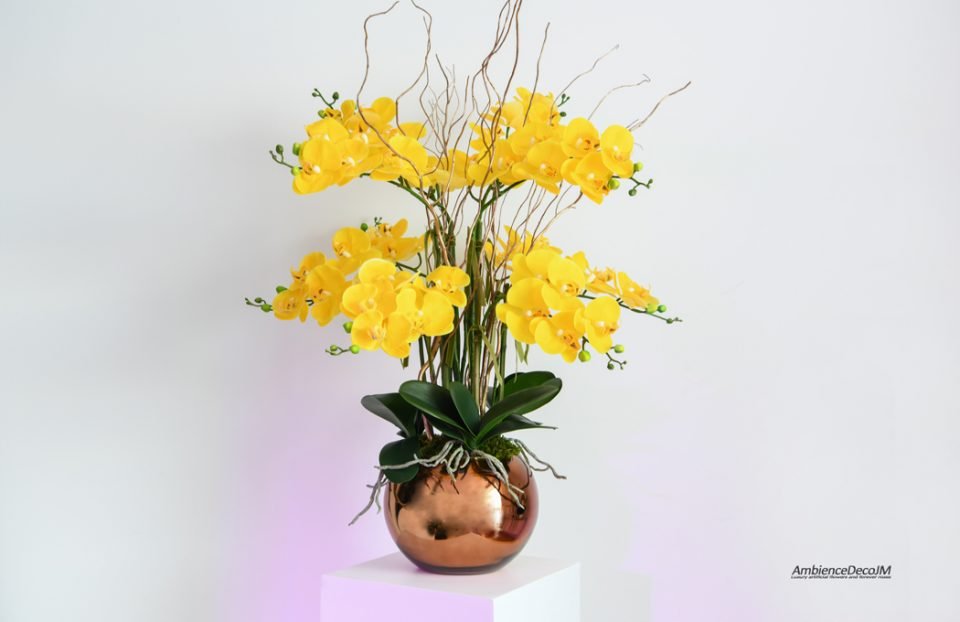 Real Touch Yellow Orchids in Vase