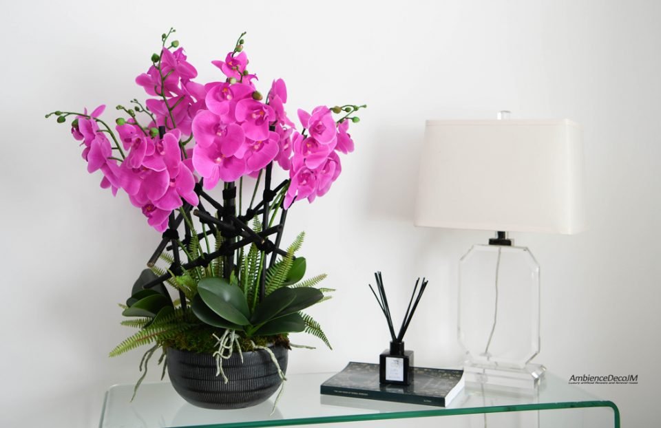 Hot pink orchid arrangement