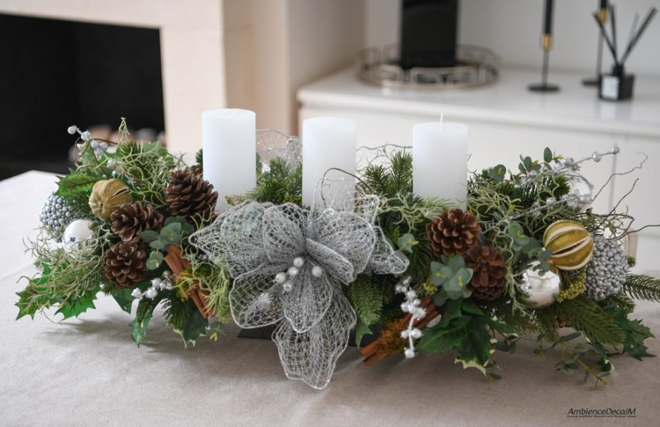 Christmas dining table arrangement with candles