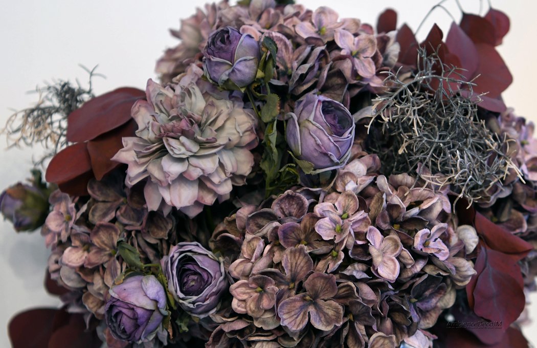 1cdriedlikepurplehydrangeaarrangementLW Purple hydrangea arrangement