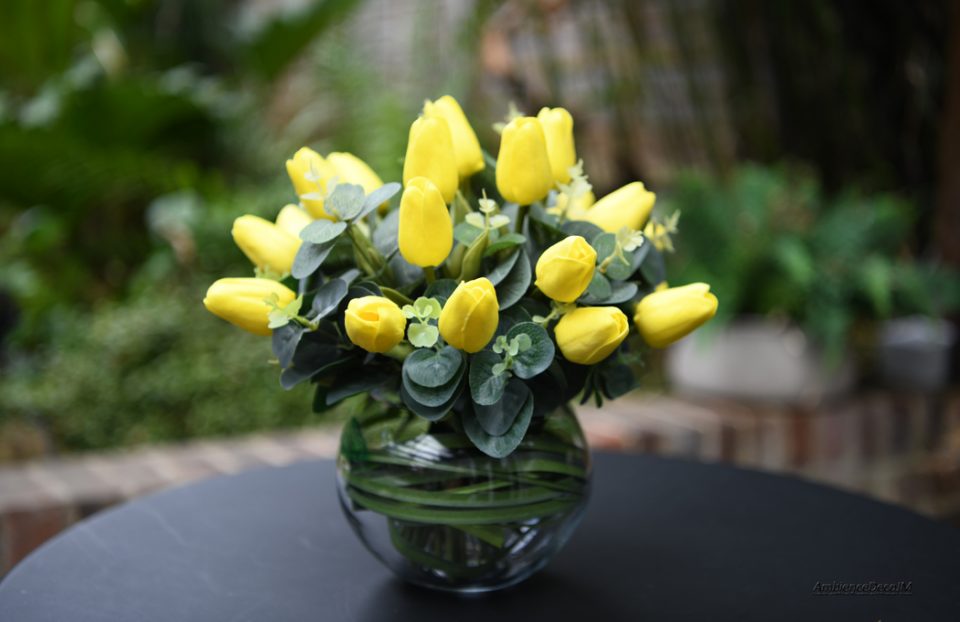 Yellow faux tulip arrangement