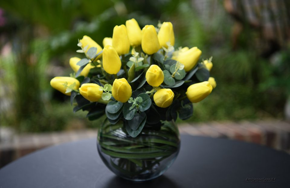 Yellow faux tulip arrangement