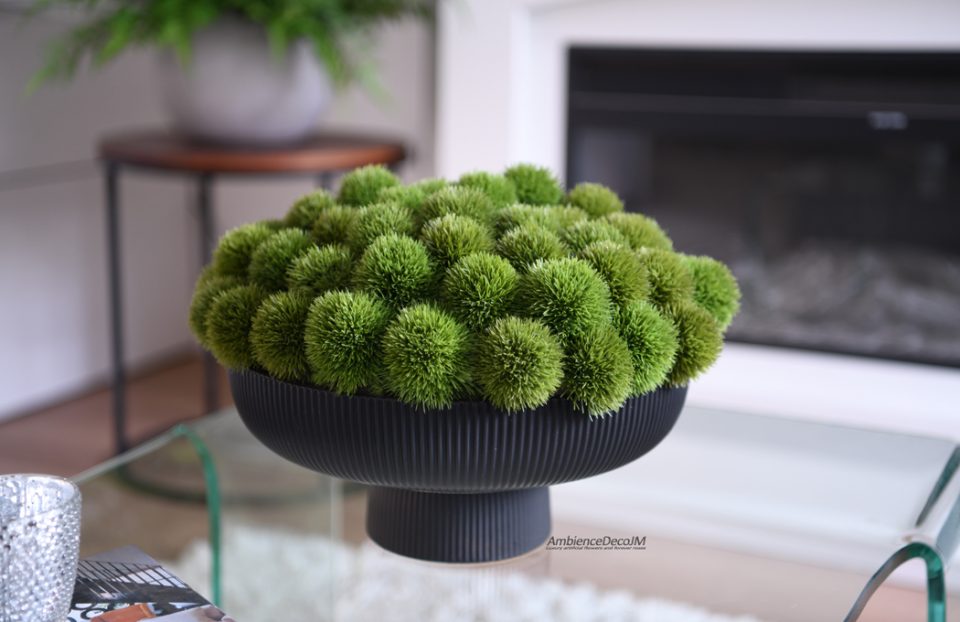 Green Dianthus in Stylish Black Bowl