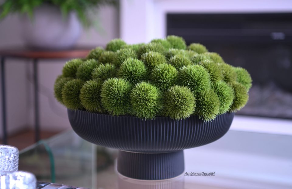 Green Dianthus in Stylish Black Bowl