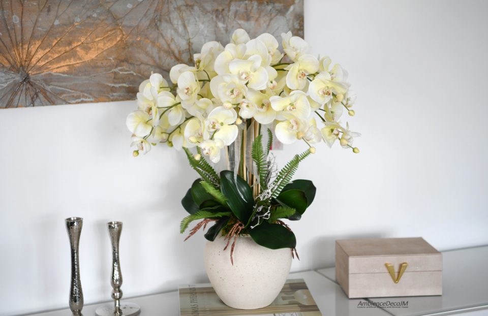Artificial Orchid Arrangement in Ceramic Vase